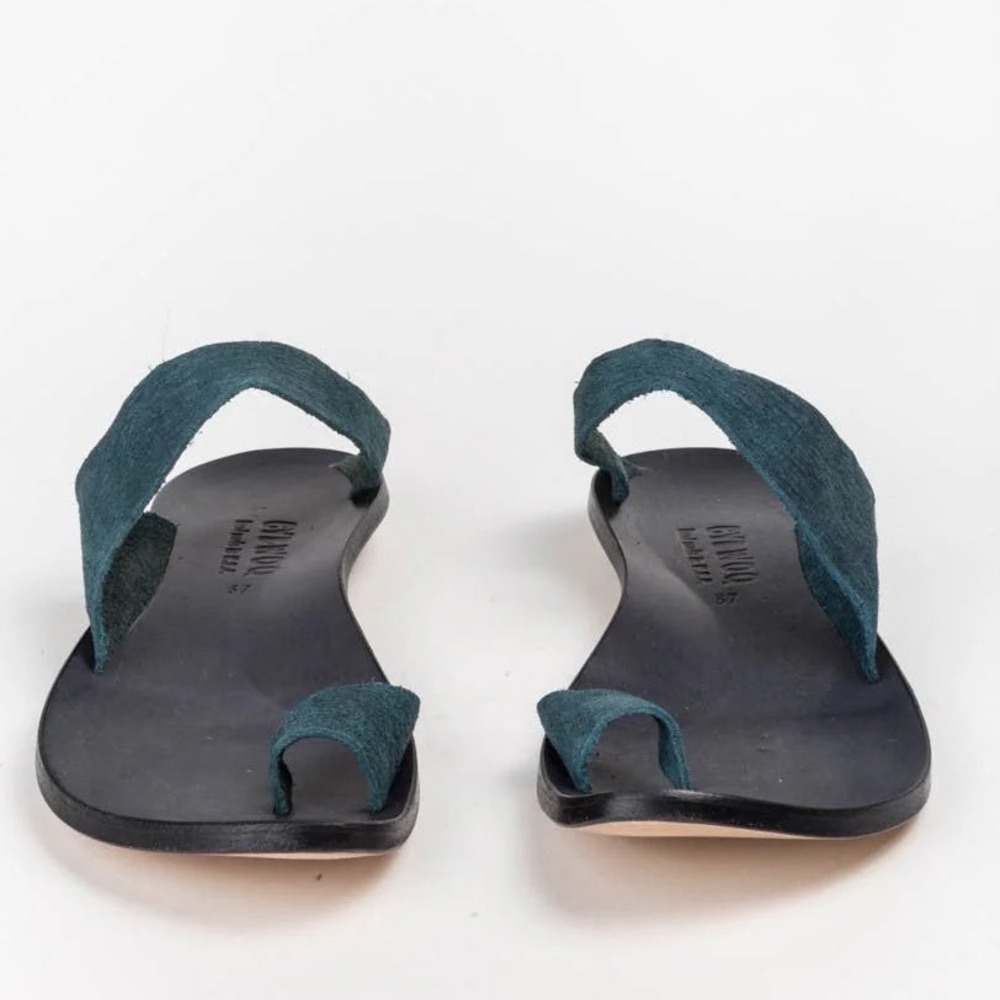 Cydwoq Women Teal Leather Thong Sandals Toe Loop Handmade USA Size 39